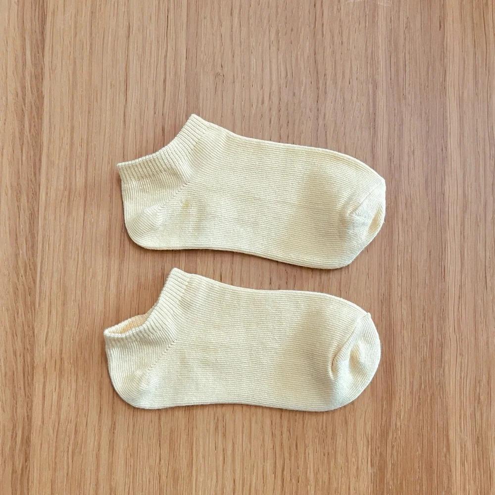 H&M, kids 3-pack of cotton ankle socks, yellow, grey, size 8-9.5